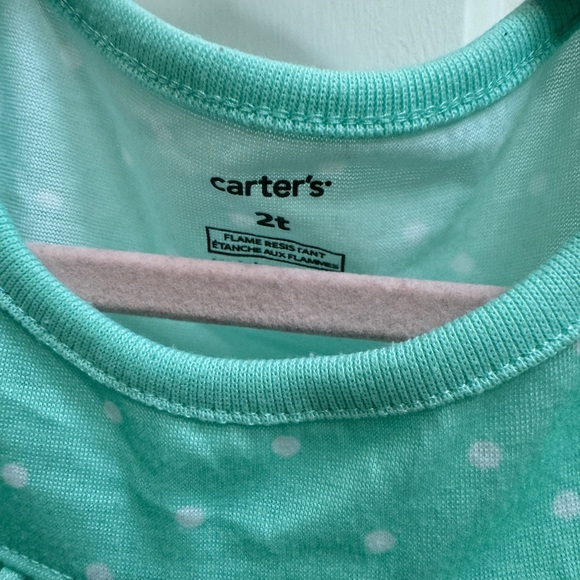 Carter’s 2T Girls Green & White Polka Dot Long Sleeve Pajama Top - Picture 3 of 4